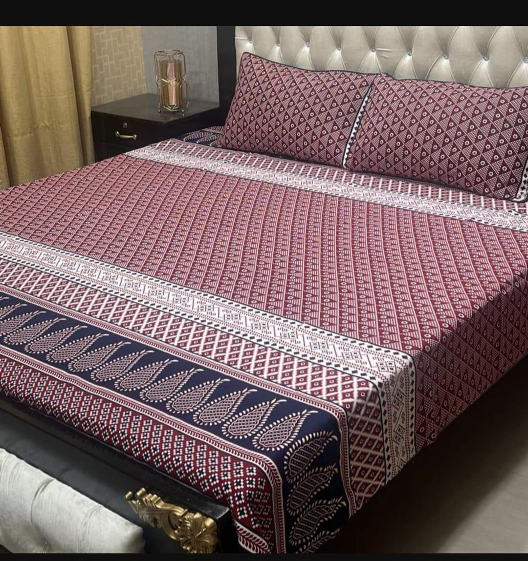 Maroon Crystal Cotton Double Bedsheet Set with Pillow Covers