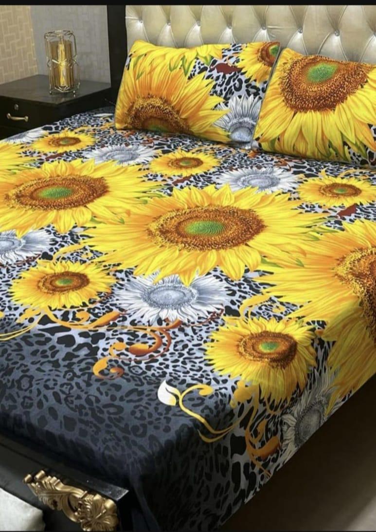 Stunning Multicolor Printed Double Bedsheet Set - 3 Pcs Crystal Cotton