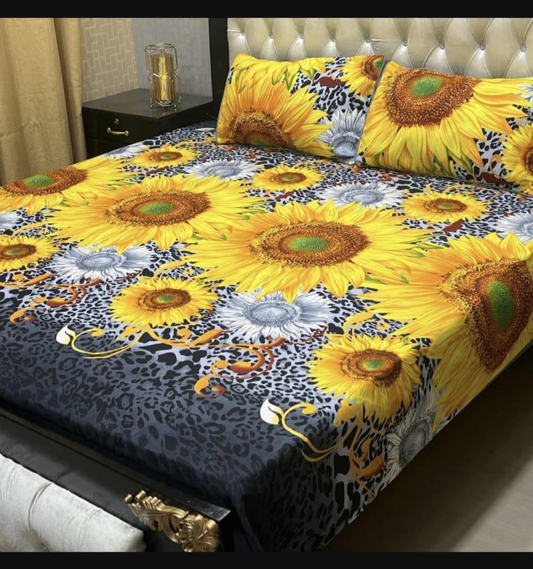 Double Bed Sheet Set Crystal Cotton Sunflower Print