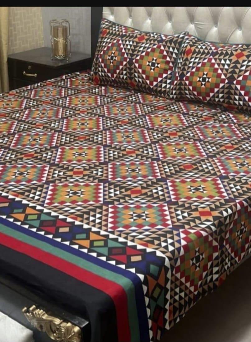 Double Bedsheet Set Crystal Cotton Multicolor Printed 90x97