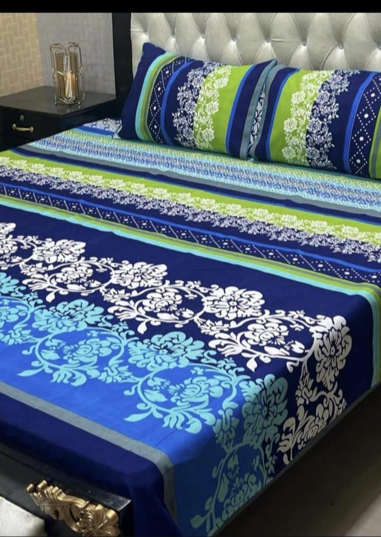 Multicolor Printed Double Bedsheet Set - 3 Pcs of Crystal Cotton Luxury