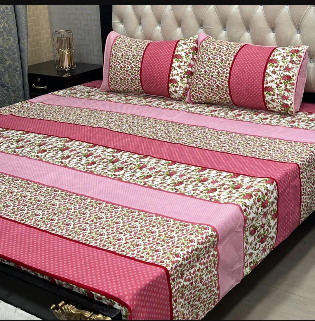 3 Pcs Double Bedsheet Set in Printed Crystal Cotton - Multicolor Delight