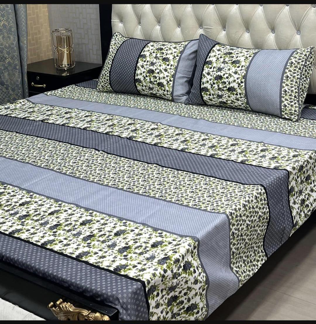 3 Pcs Double Bedsheet Set in Printed Crystal Cotton - Multicolor Delight