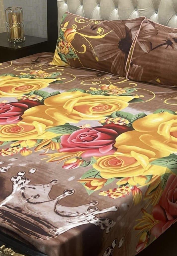 3 Pcs Double Bedsheet Set in Printed Crystal Cotton - Multicolor Delight