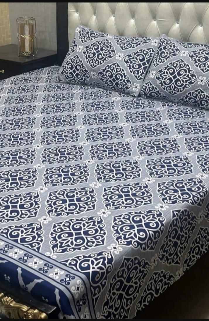 Elegant Grey Printed Double Bedsheet Set - 3 Pcs with Pillow Covers