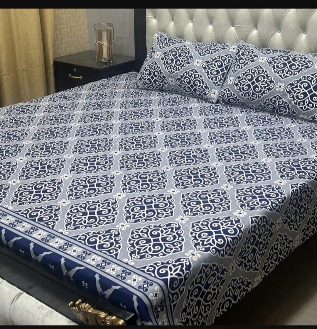 Crystal Cotton Double Bedsheet Set Grey Printed 3Pc