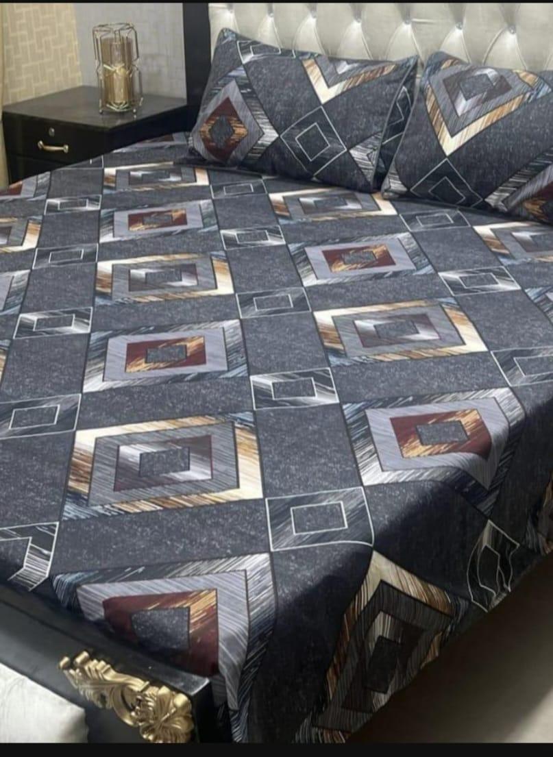 Stylish Printed Double Bedset - 3 Pcs Crystal Cotton Bedding in Grey