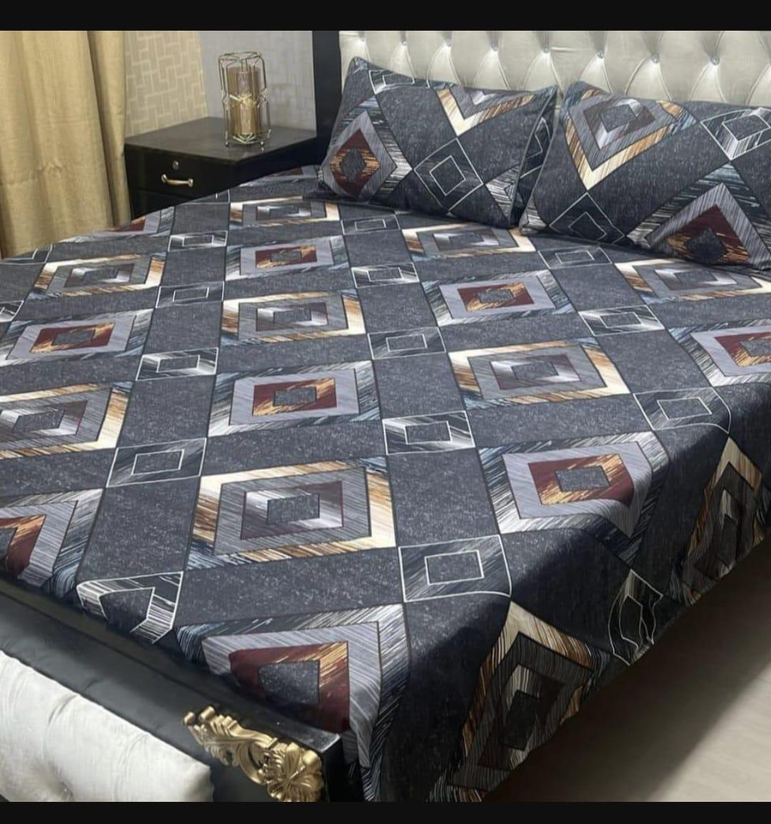 Double Bedset Grey Printed Crystal Cotton 3Pc