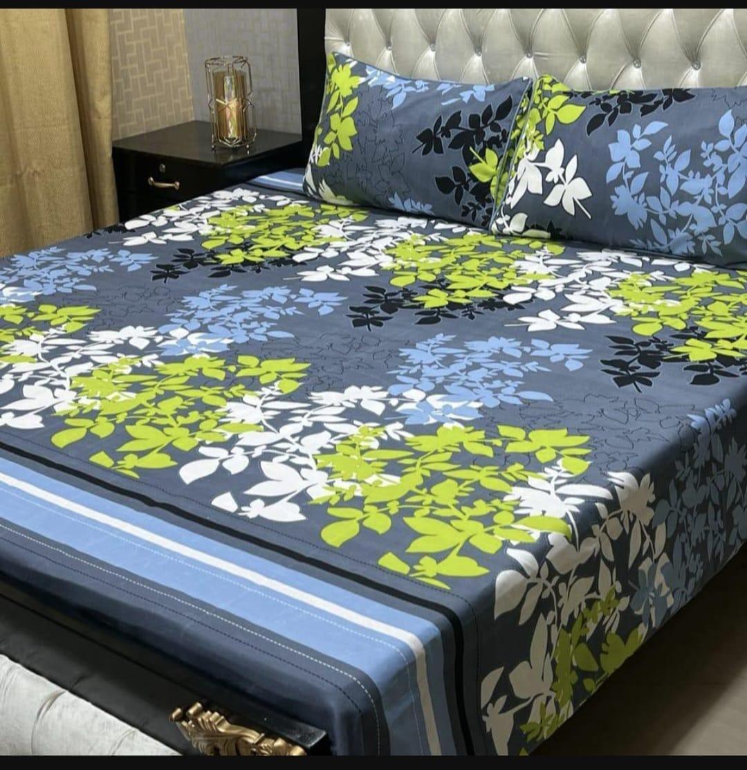 Vibrant Multicolor Double Bedsheet Set - 3 Pcs of Printed Crystal Cotton Elegance