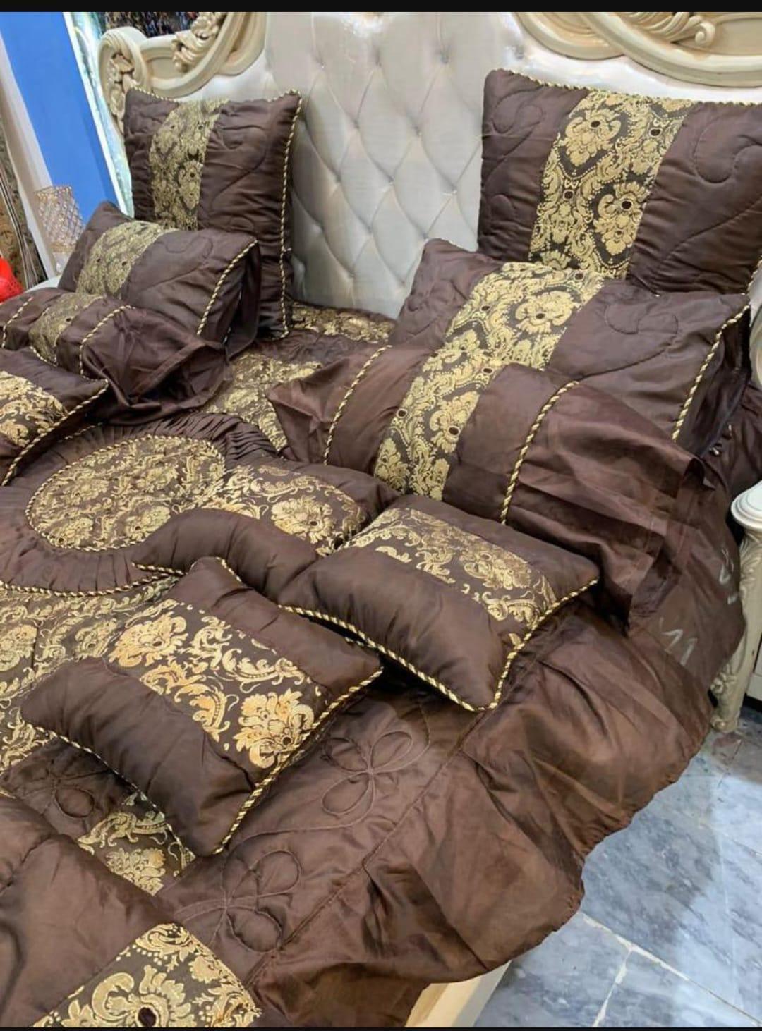 King Size Silk Jacquard Bedding Set Brown Gold