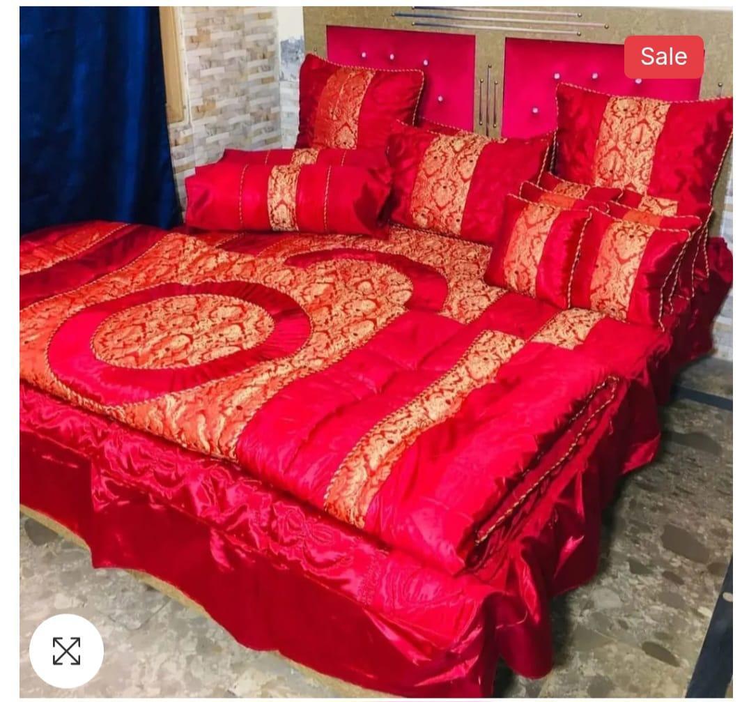 Red Silk Jacquard Razai Set for King Beds