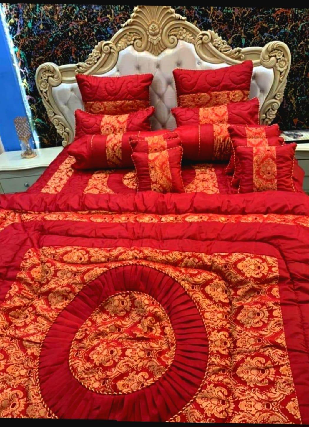 Red Silk Jacquard Razai Set for King Beds