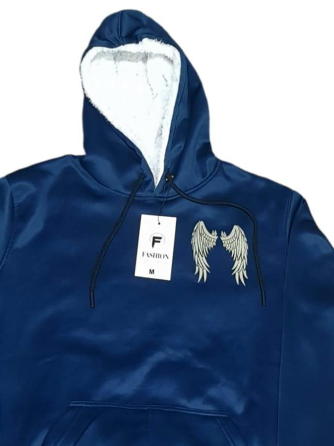 Men Blue Wing Hoodie with Fleece Lining Medium to XL