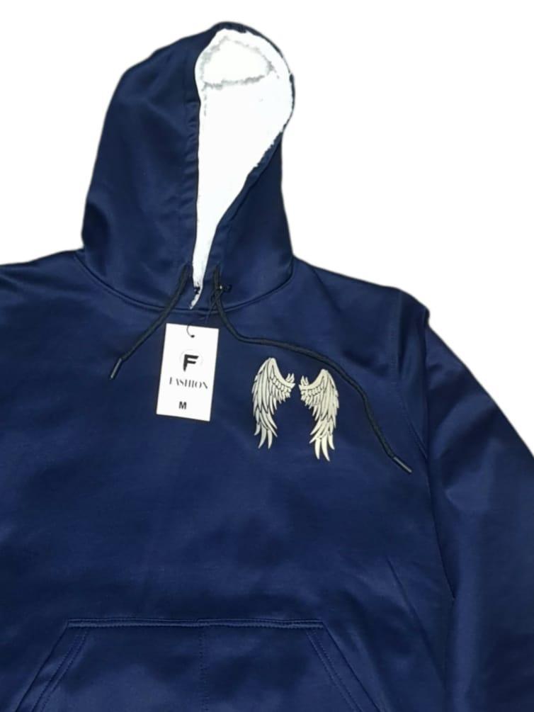 Men Blue Wing Hoodie with Fleece Lining Medium to XL