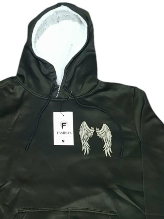 Men's Black Graphic Hoodie with Angel Wing Design