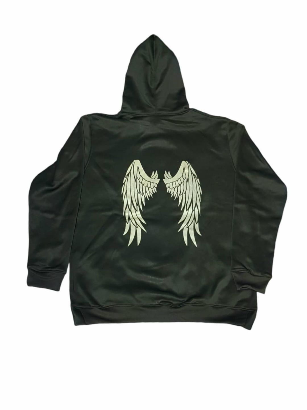 Men's Black Graphic Hoodie with Angel Wing Design