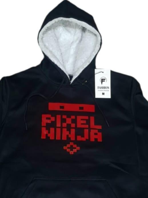 Men Black Pixel Ninja Hoodie Medium to XL Fleece Lined