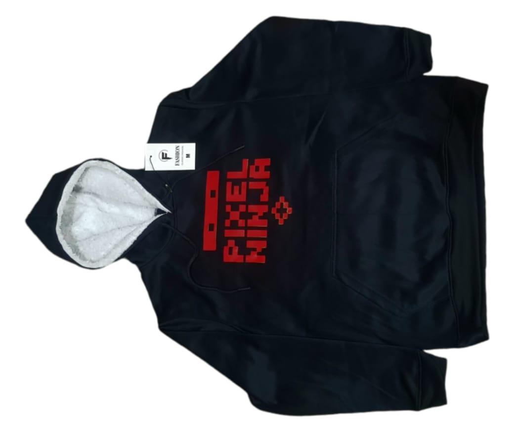 Men Black Pixel Ninja Hoodie Medium to XL Fleece Lined