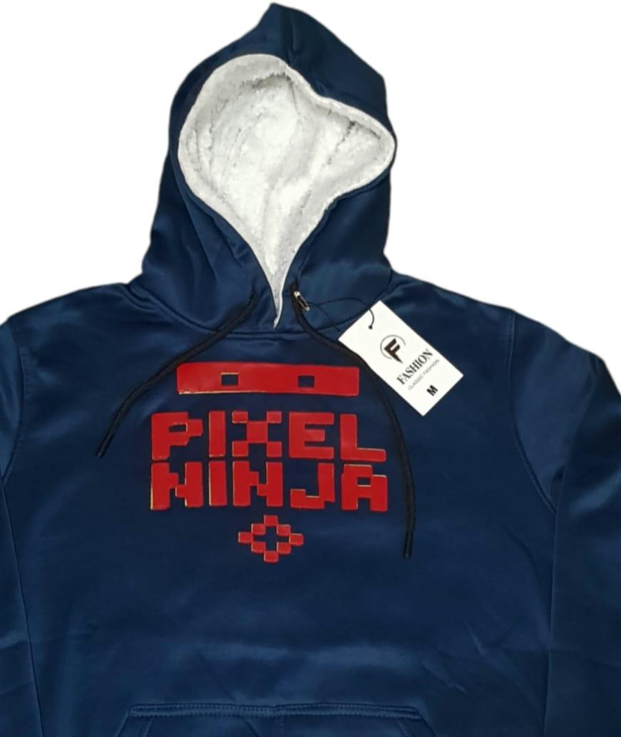 Men Blue Pixel Ninja Hoodie Fleece Lined Medium to XL
