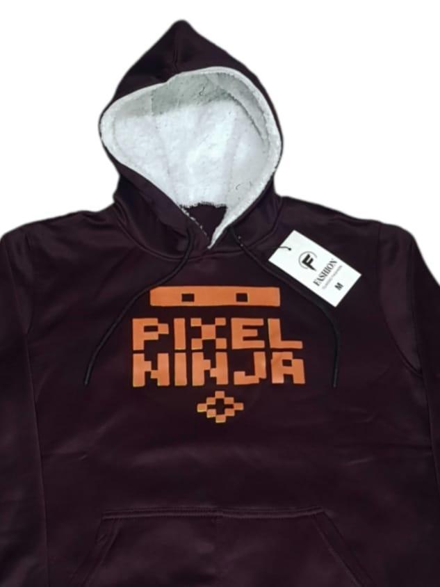 Men's Pixel Ninja Hooded Fleece Hoodie Brown Medium to XL