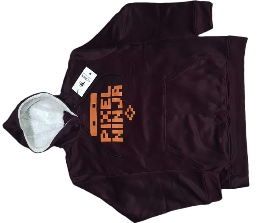 Men's Pixel Ninja Hooded Fleece Hoodie Brown Medium to XL