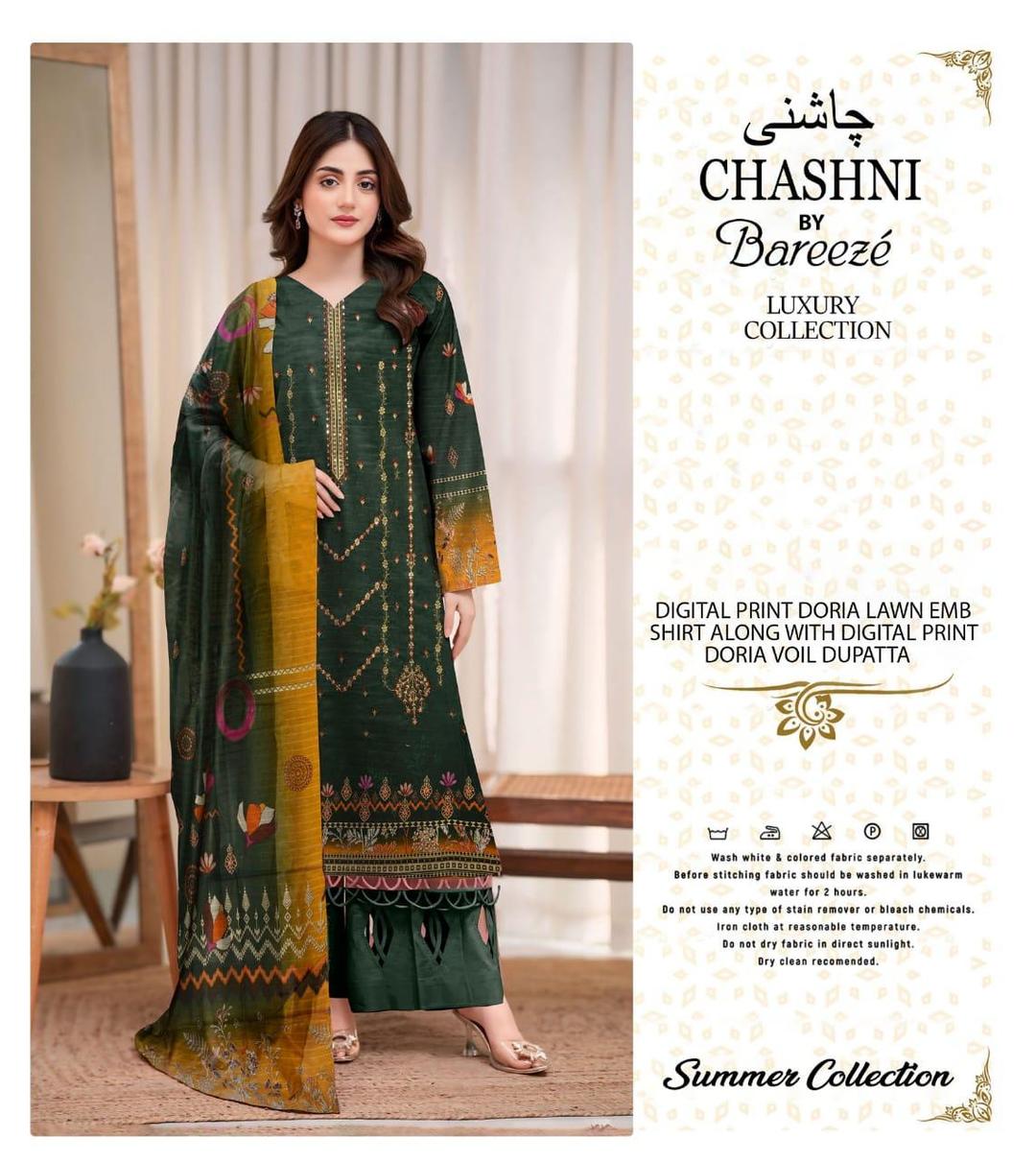 3 Pcs Women's Unstitched Printed Embroidered Suit