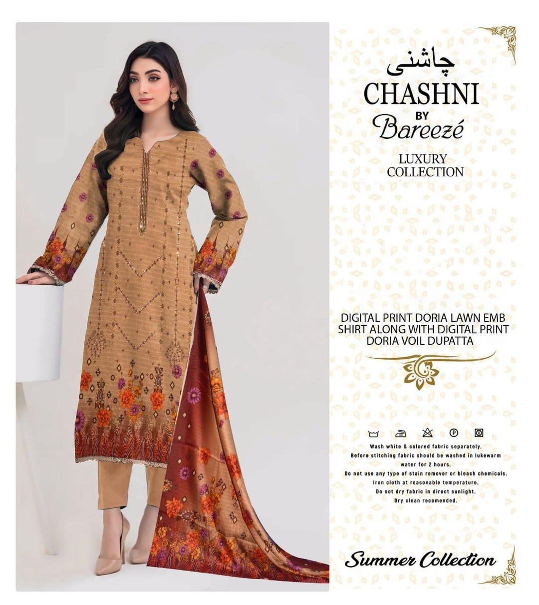 3 Pcs Women's Unstitched Printed Embroidered Suit