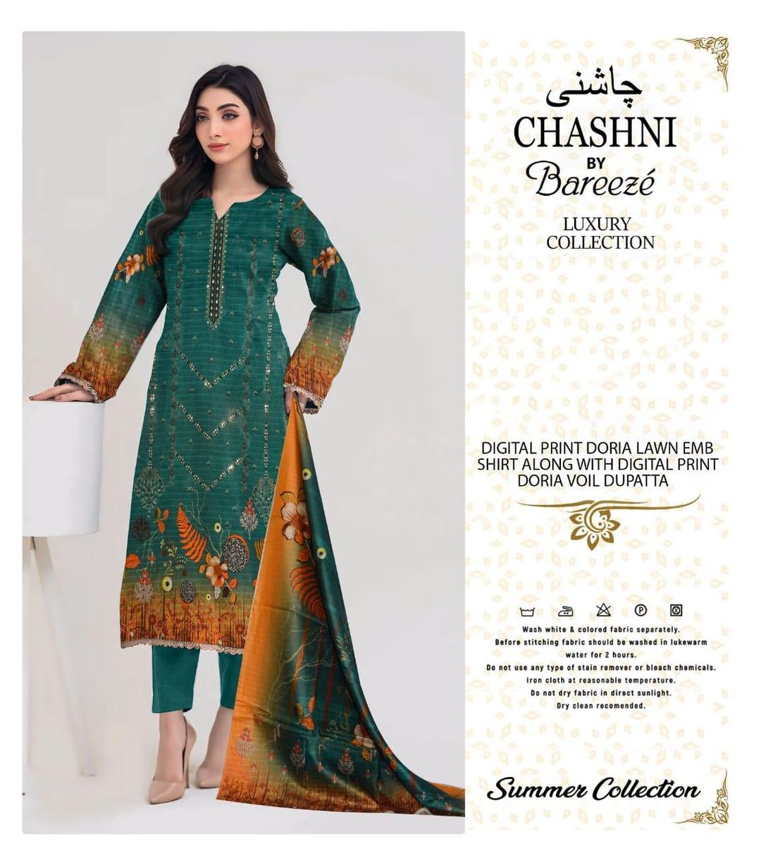 3 Pcs Women's Unstitched Printed Embroidered Suit