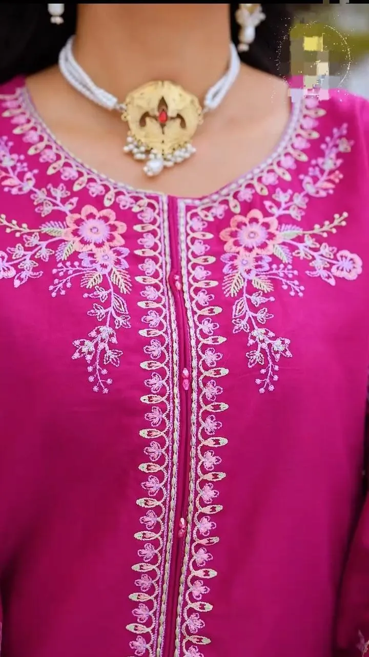 2 Pcs Women's Stitched Cambric Embroidered Shirt And Trouser