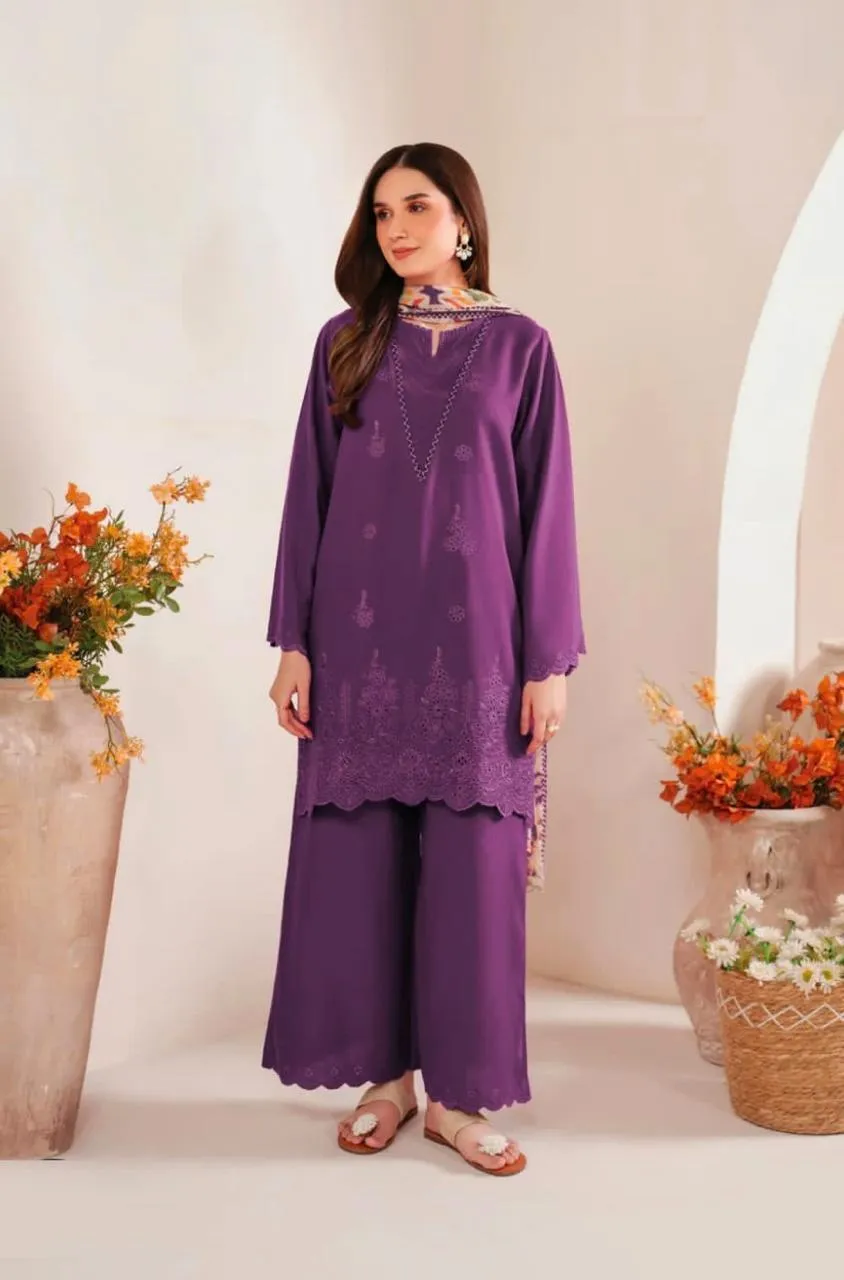 3 Pcs Women's Unstitched Hand Embroidered Suit