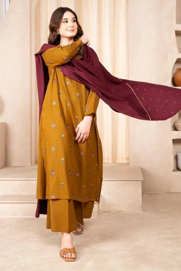3 Pcs Women's Unstitched Embroidered Suit