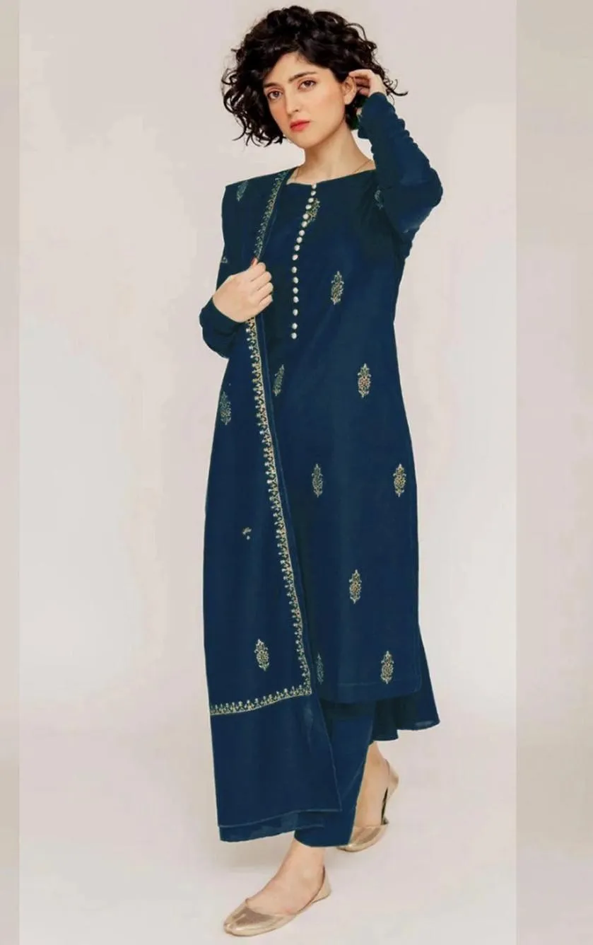 3 Pcs Women's Unstitched Embroidered Suit