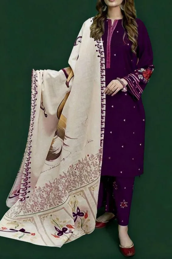 3 Pcs Women's Unstitched Embroidered Suit