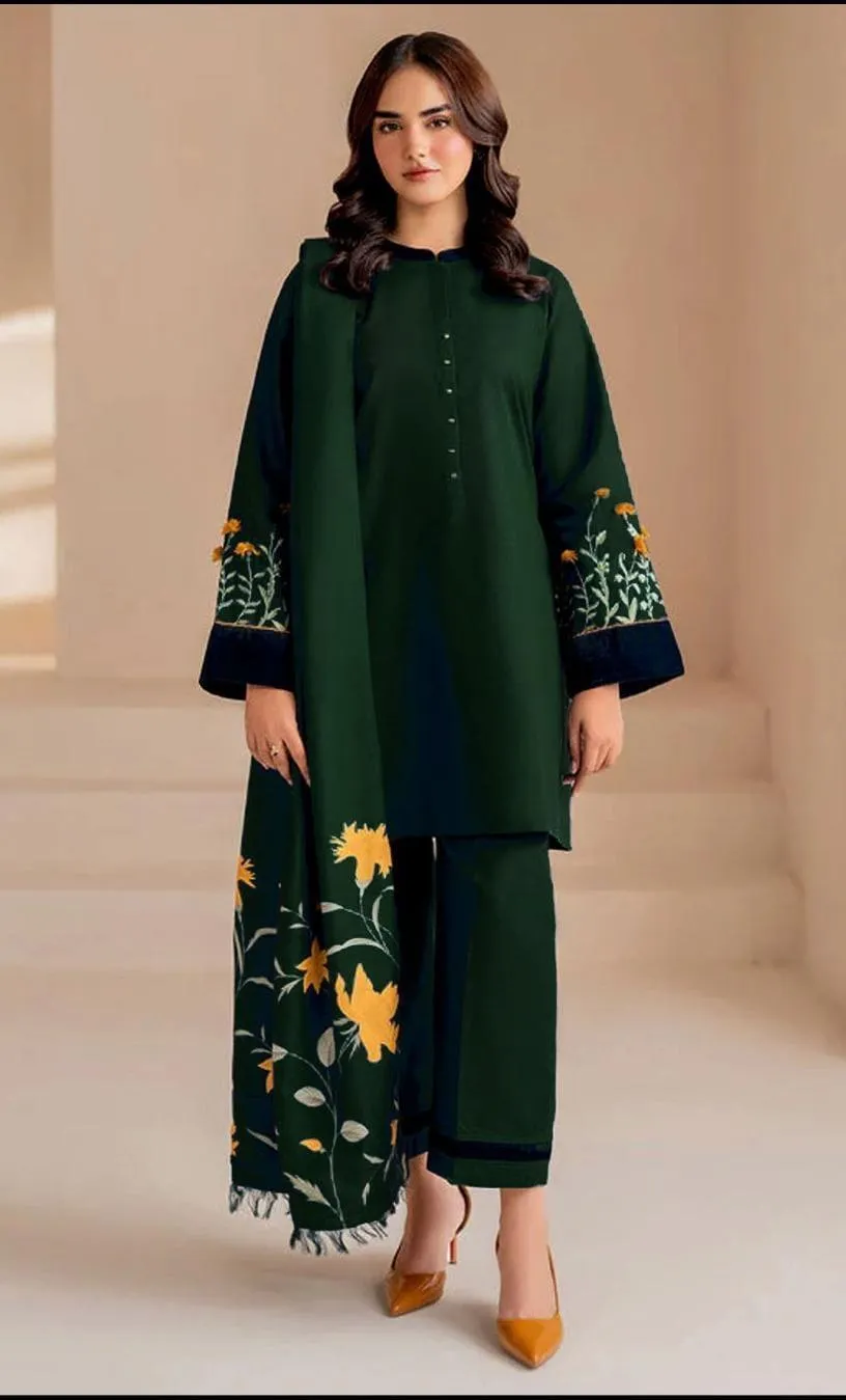 3 Pcs Women's Unstitched Embroidered Suit