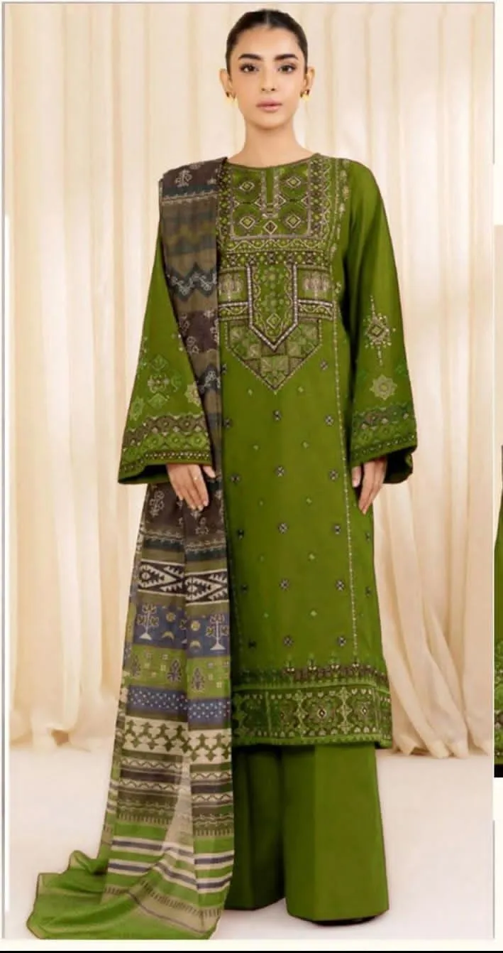 3 Pcs Women's Unstitched Embroidered Suit
