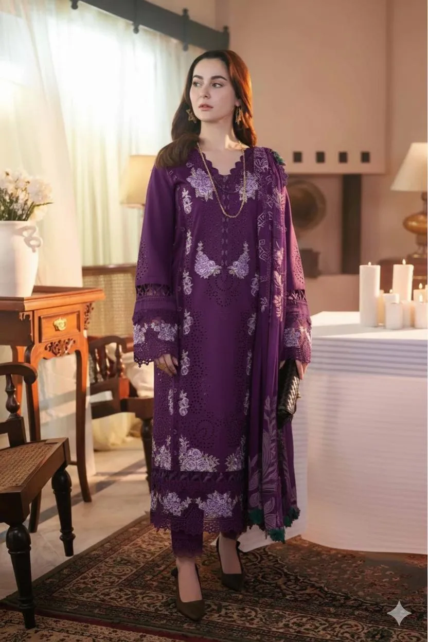 3 Pcs Women's Unstitched Embroidered Suit