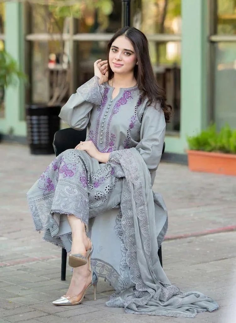 3 Pcs Women's Unstitched Embroidered Suit - Women's Unstitched - Hunny Collection PK