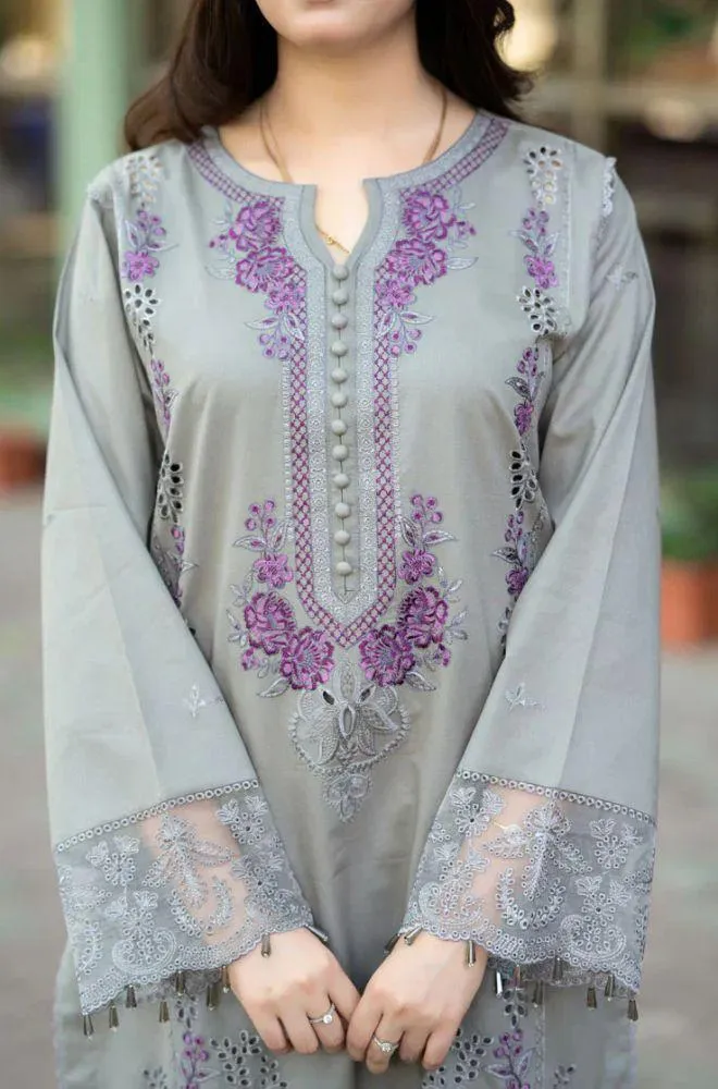 3 Pcs Women's Unstitched Embroidered Suit view 2