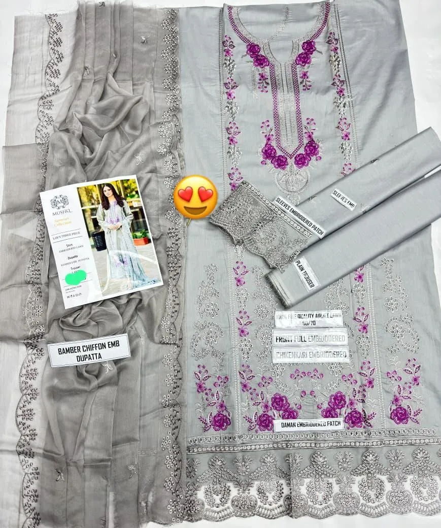 3 Pcs Women's Unstitched Embroidered Suit view 5