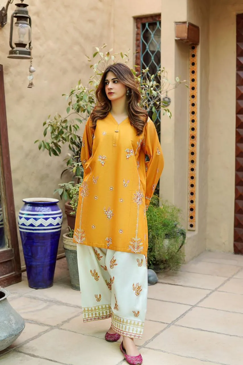 2 Pcs Women's Unstitched Embroidered Suit