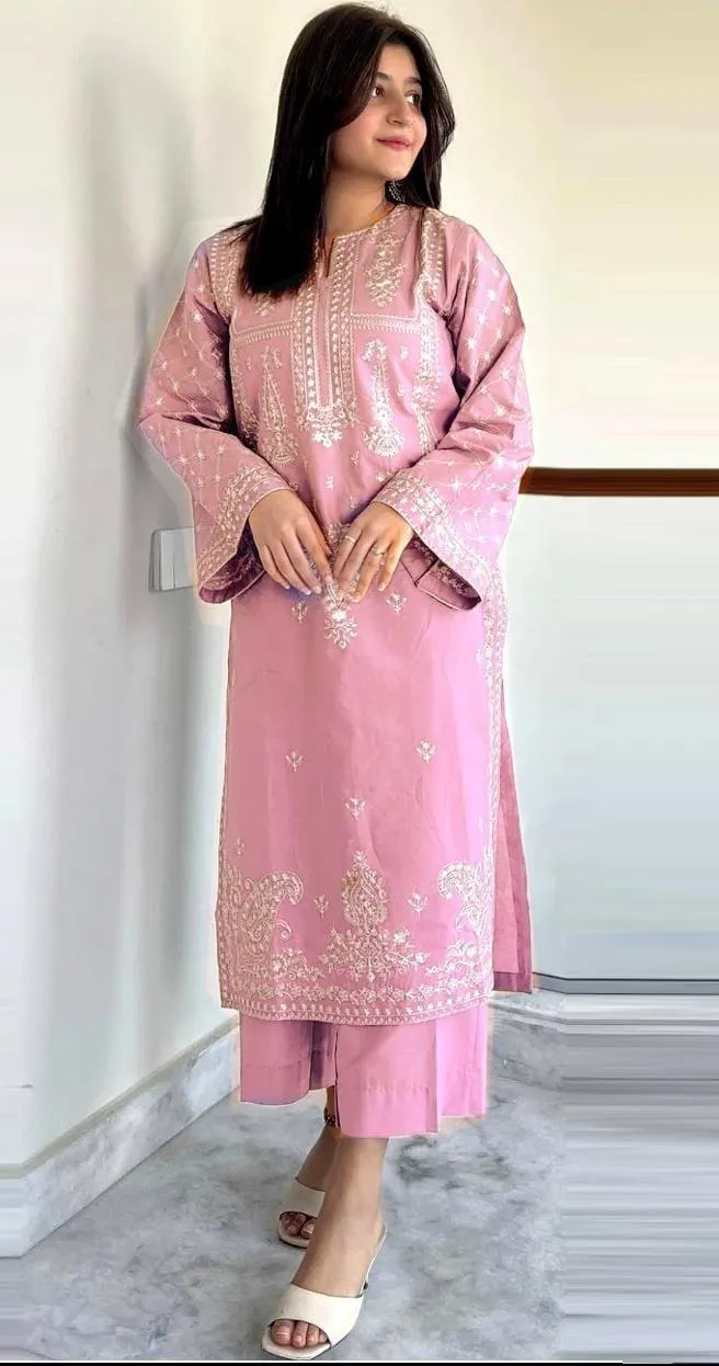 2 Pcs Women's Unstitched Embroidered Suit