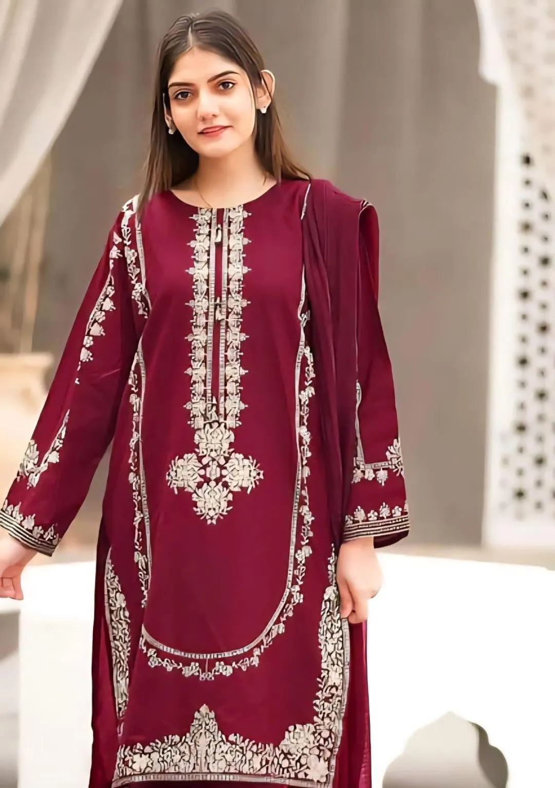 2 Pcs Women's Unstitched Embroidered Suit