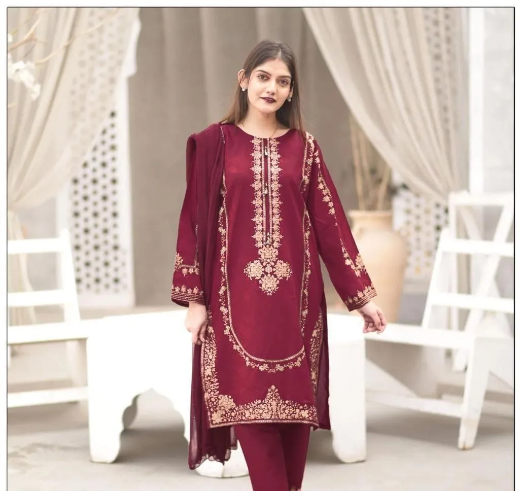 2 Pcs Women's Unstitched Embroidered Suit