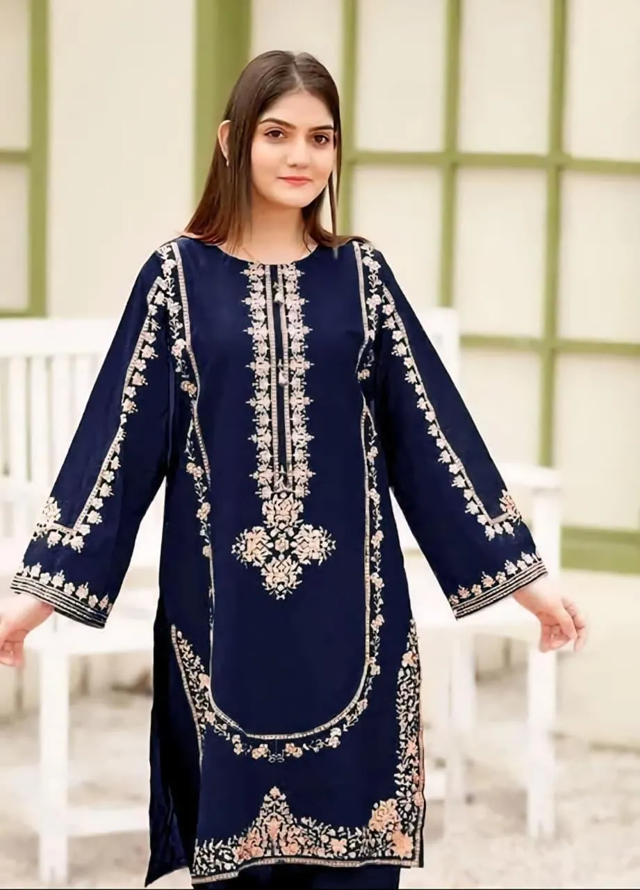2 Pcs Women's Unstitched Embroidered Suit