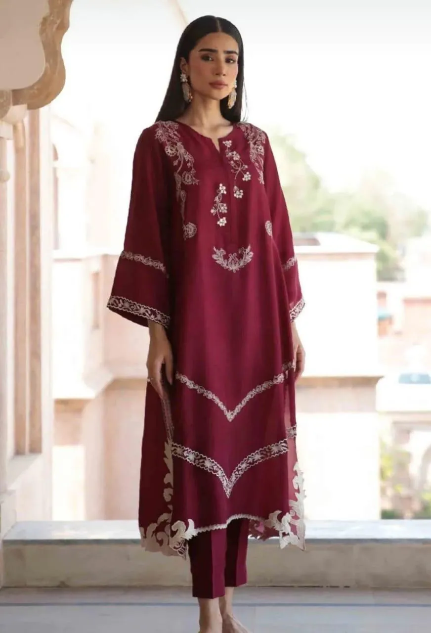 2 Pcs Women's Unstitched Embroidered Suit