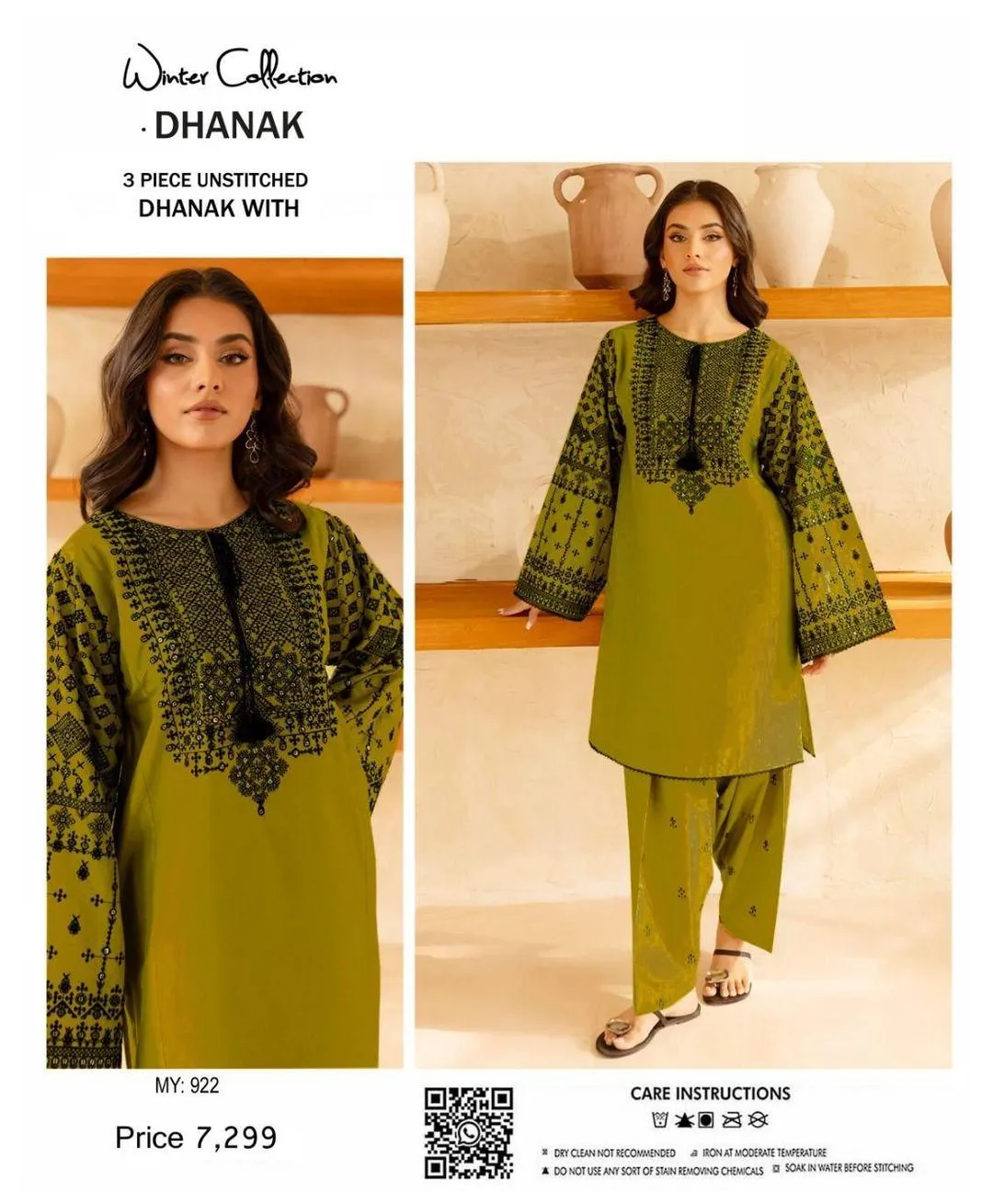 2 Pcs Women's Unstitched Embroidered Suit