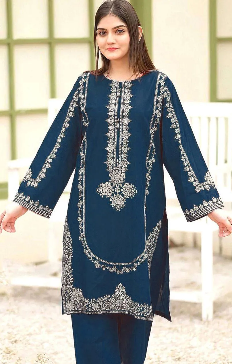 2 Pcs Women's Unstitched Embroidered Suit
