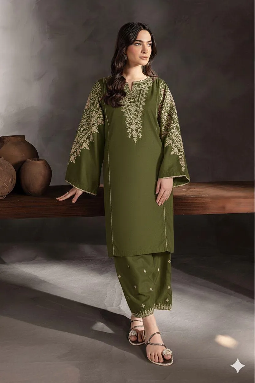 2 Pcs Women's Unstitched Embroidered Suit