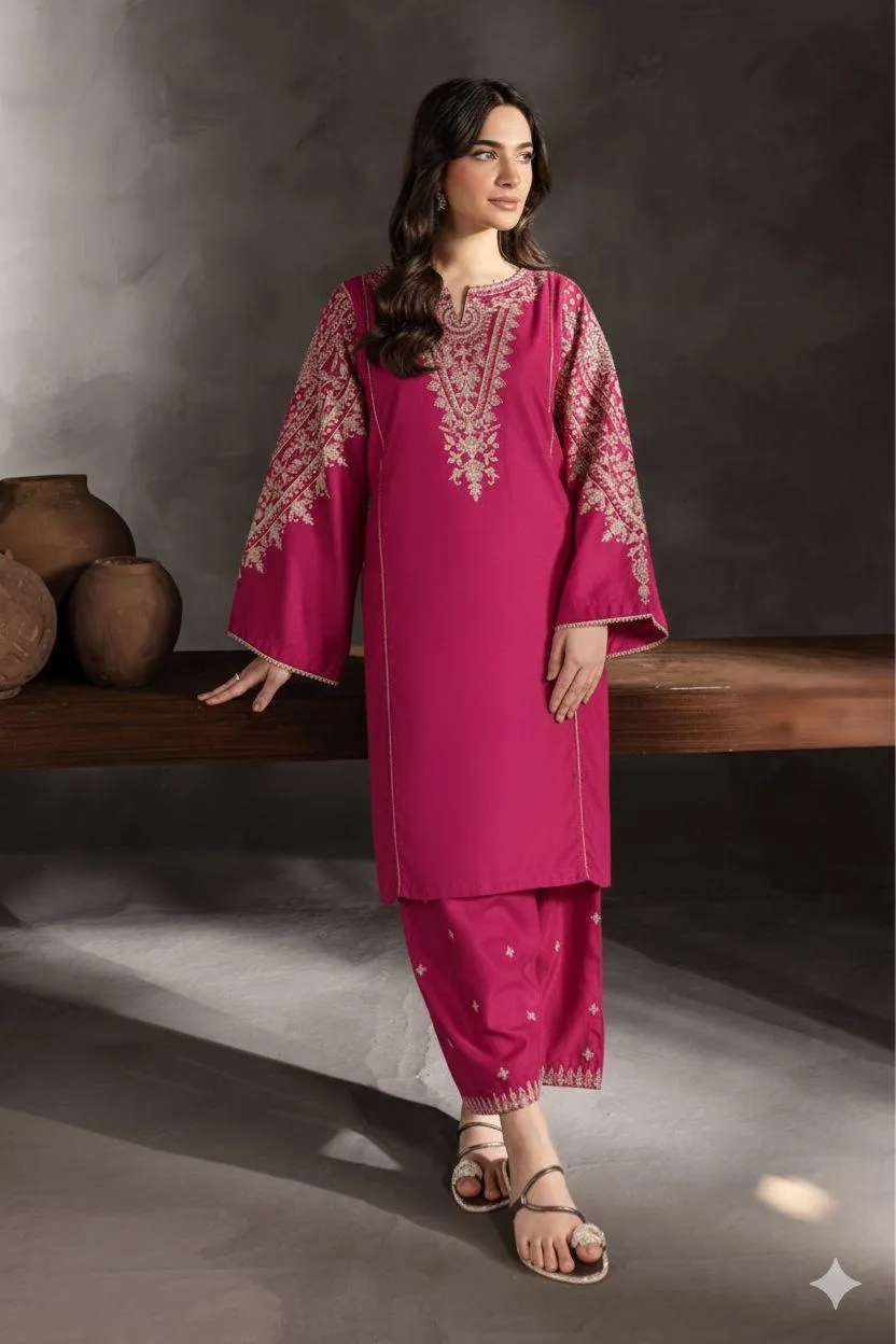 2 Pcs Women's Unstitched Embroidered Suit