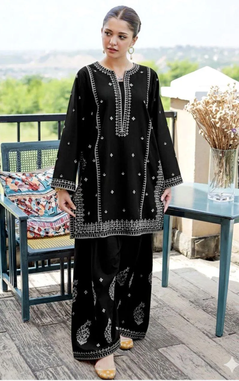 2 Pcs Women's Unstitched Embroidered Suit